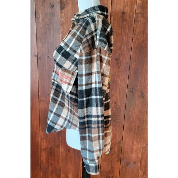 Stranger Things Women XS Flannel Button Up Oversized Logo Graphic Earth Tones - Picture 12 of 15